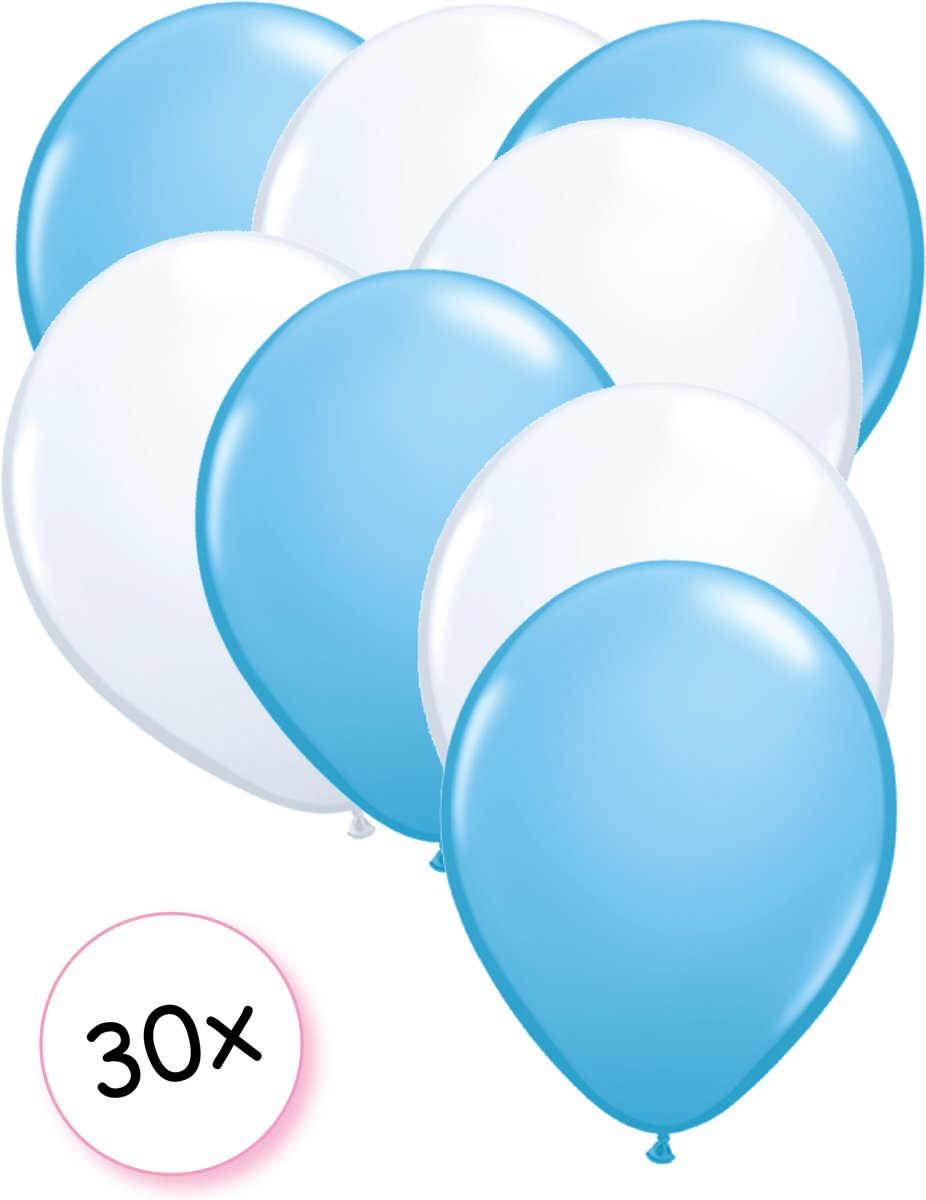 Ballonnen Licht blauw & Wit 30 stuks 27 cm